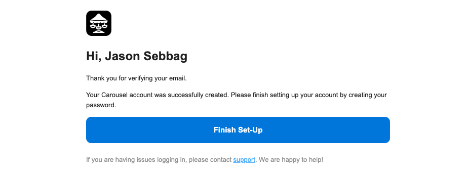 The Finish Set-up invitation email