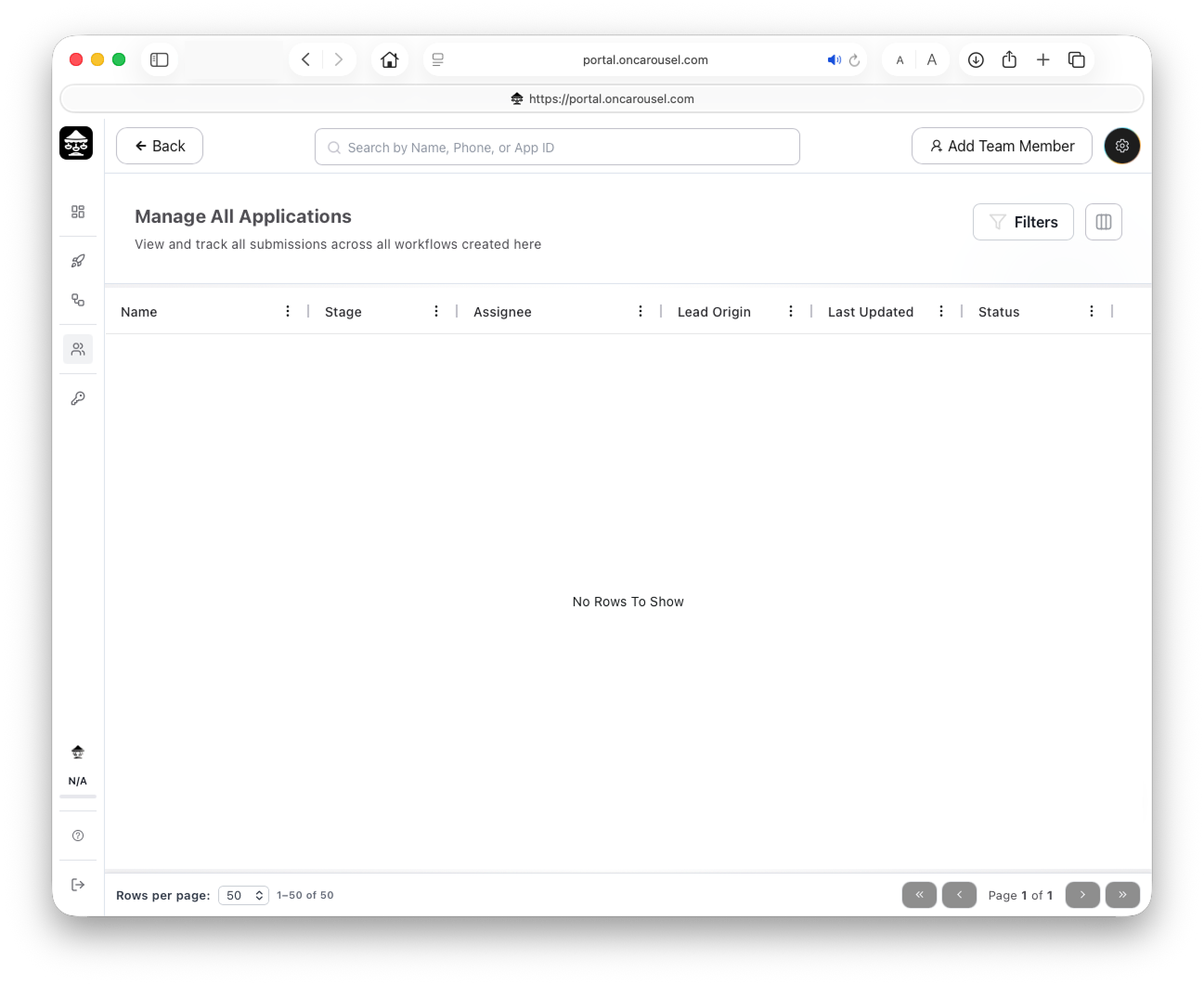 Carousel Portal — Manage All Applications queue